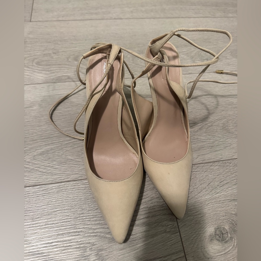 Aldo Cream Pointed Toe Heels with Ankle Straps